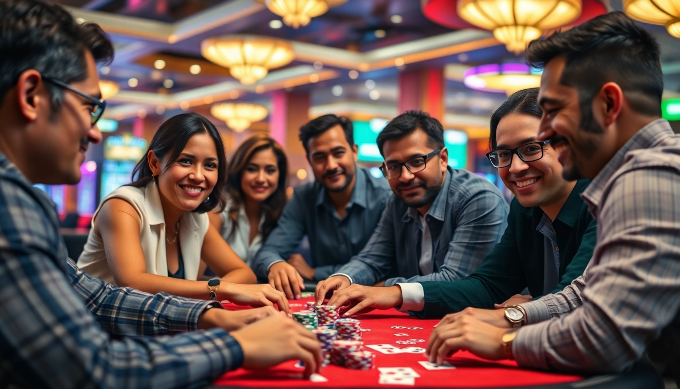 Engaging poker game with diverse players strategizing at a lively table.