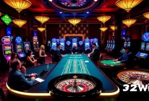 Players enjoying thrilling casino games at Nhà Cái 32WIN with excitement and luxury.