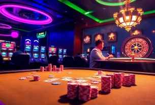 Experience excitement at MM88 HOW with vibrant casino games, chips, and players immersed in thrilling action.