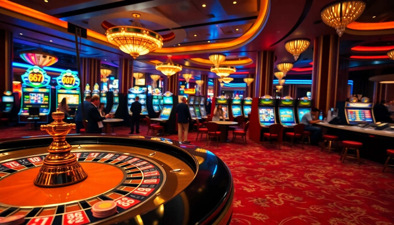Experience the thrill of 6L777 at a vibrant casino with roulette and slot machines.