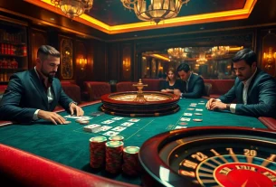 Experience 주소모음 in an exciting poker game at a luxury casino, showcasing vibrant chips and intense gameplay.