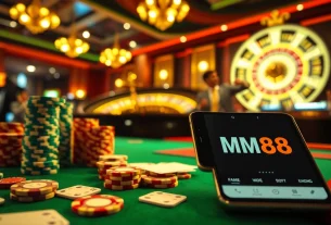 Gamble and win big at https://mm88.vegas/ with an exciting scene of casino tables and professional players.