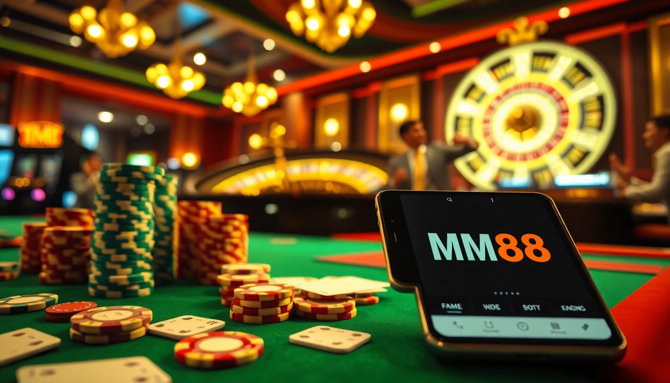Gamble and win big at https://mm88.vegas/ with an exciting scene of casino tables and professional players.