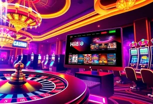 Hi88 immersive online casino scene with vibrant roulette wheel and poker chips.