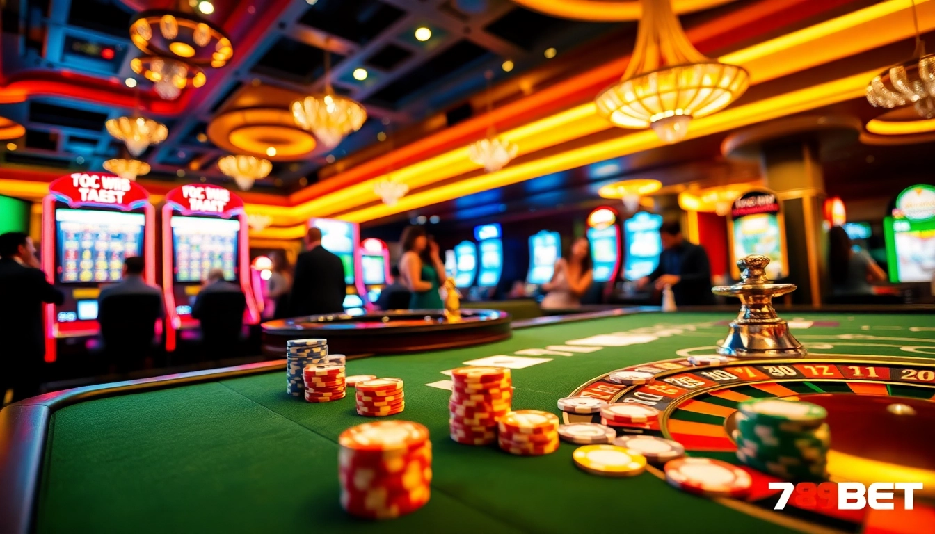 Experience the excitement at 789BET with vibrant casino tables and spinning roulette wheels.