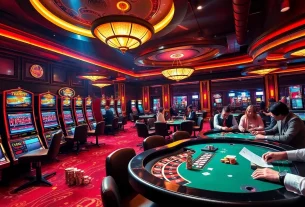 Players enjoying the excitement of thabet with luxurious casino games and vibrant slot machines.