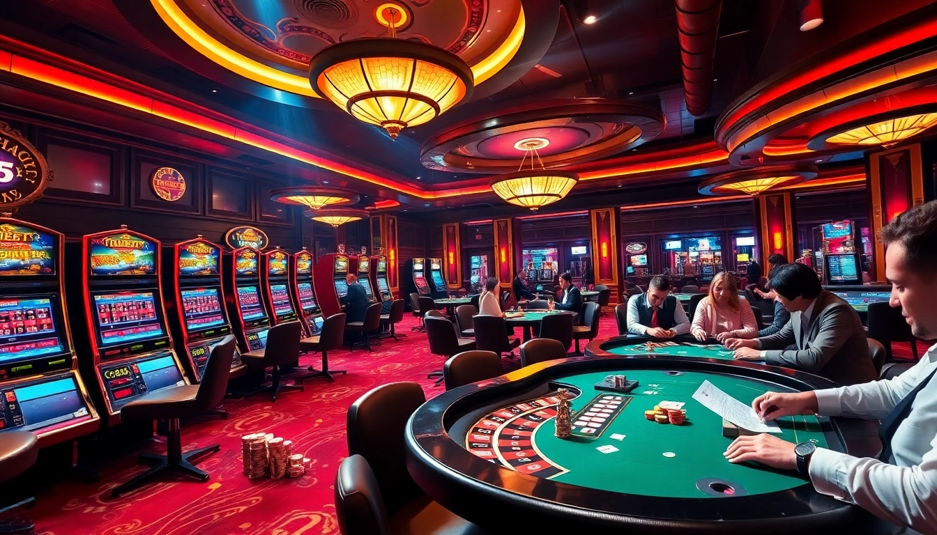 Players enjoying the excitement of thabet with luxurious casino games and vibrant slot machines.