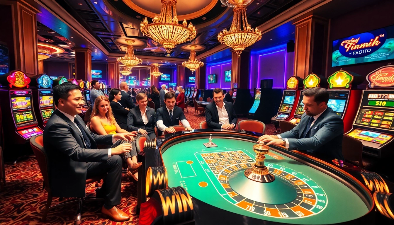 Players enjoying a captivating game at 789win com's casino, with exciting roulette and slot machines.