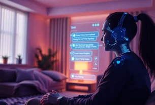 Engaging scene of a user interacting with a friendly AI chatbot for sex ai chat in a cozy room.