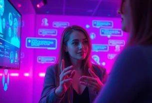 Engaging in sex AI chat in a futuristic digital interaction setting.