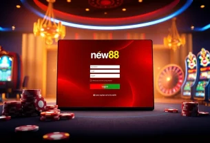 Environment showcasing the new88 đăng nhập login interface amidst luxurious roulette and poker elements.