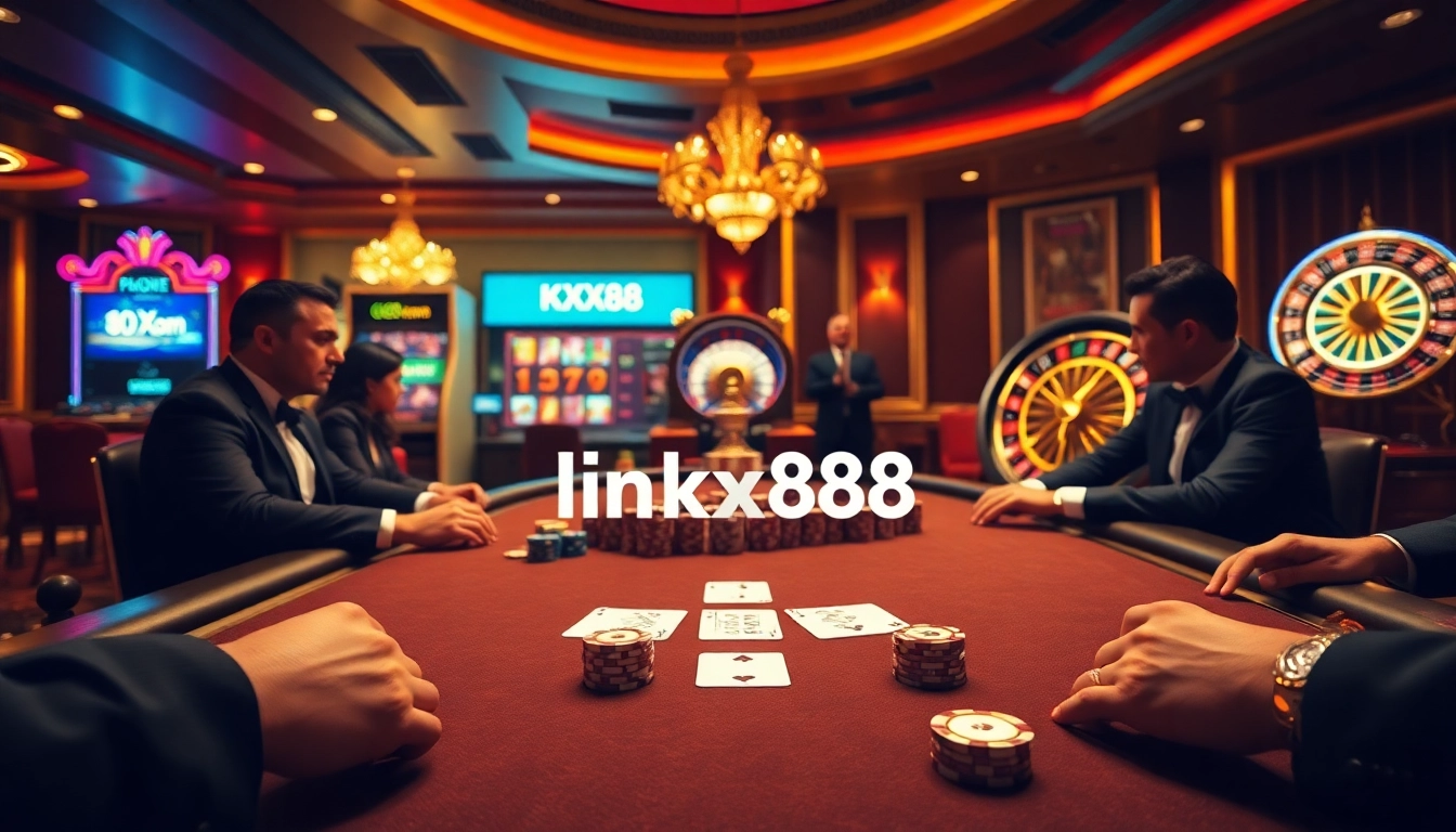 Experience the thrill of gaming at XX88 with a poker table and casino ambiance.