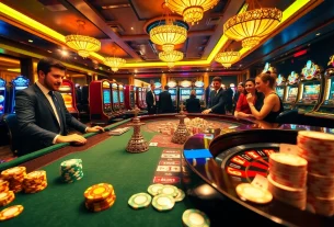 Experience thrilling casino action at https://kjc686.com/ with a glamorous roulette table and engaged players.