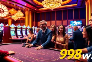 Players celebrating their wins at the 98win casino, showcasing excitement and luxury.