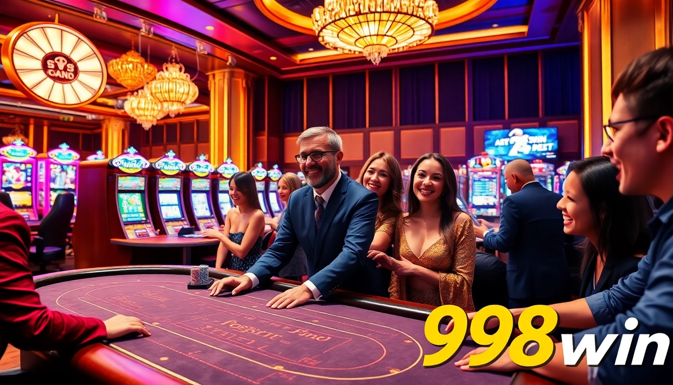 Players celebrating their wins at the 98win casino, showcasing excitement and luxury.