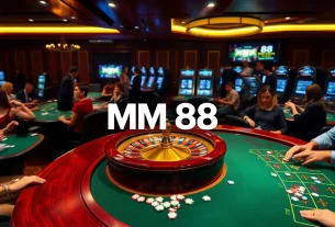 Engaged players enjoying a thrilling game at MM 88 casino, surrounded by vibrant casino atmosphere.