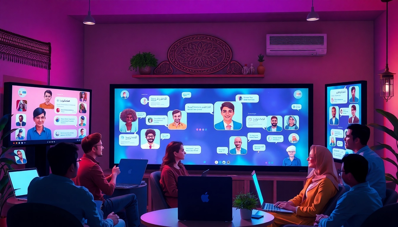 محادثات عبر الإنترنت ديناميكية في شات دردشتي تُبرز مشاركين من خلفيات متنوعة.