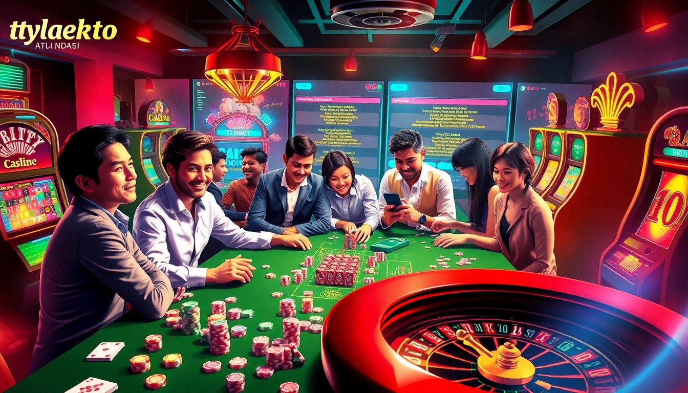 A vibrant online gambling scene showcasing engaging players and casino elements at tylekeo.asia