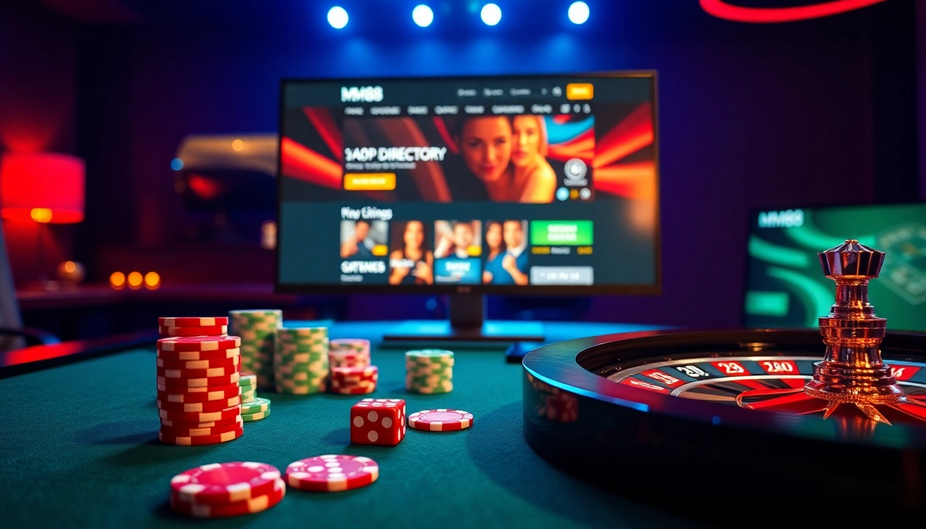 Experience excitement at https://mm88.directory/ with a luxurious online casino visual highlighting poker chips and a roulette wheel.
