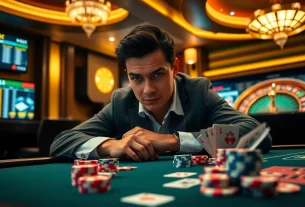 Engage in thrilling casino action at Clubmastersgg.com with vibrant poker chips and illuminated cards.