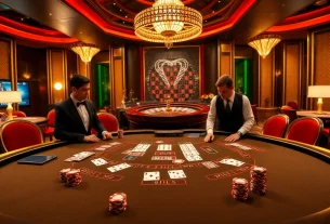 Engaging casino scene showcasing a blackjack table, themed around bk8th for an immersive gambling experience.