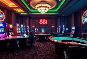 Players enjoying high-stakes games at 88i's luxurious casino table, surrounded by thrilling gambling action.
