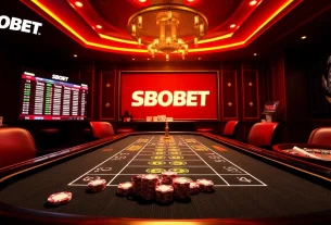 SBOBET online betting scene showcasing high-stakes poker with vibrant chips and dynamic lighting.