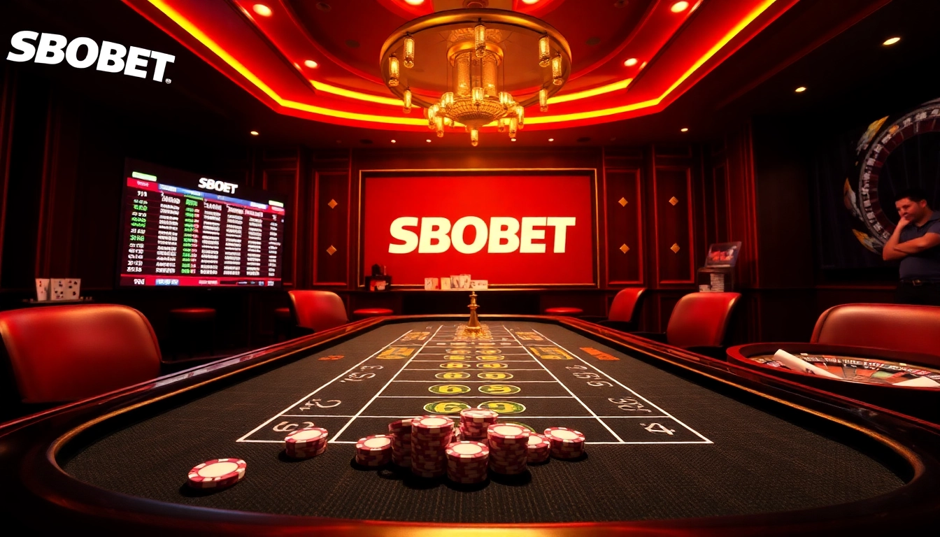 SBOBET online betting scene showcasing high-stakes poker with vibrant chips and dynamic lighting.