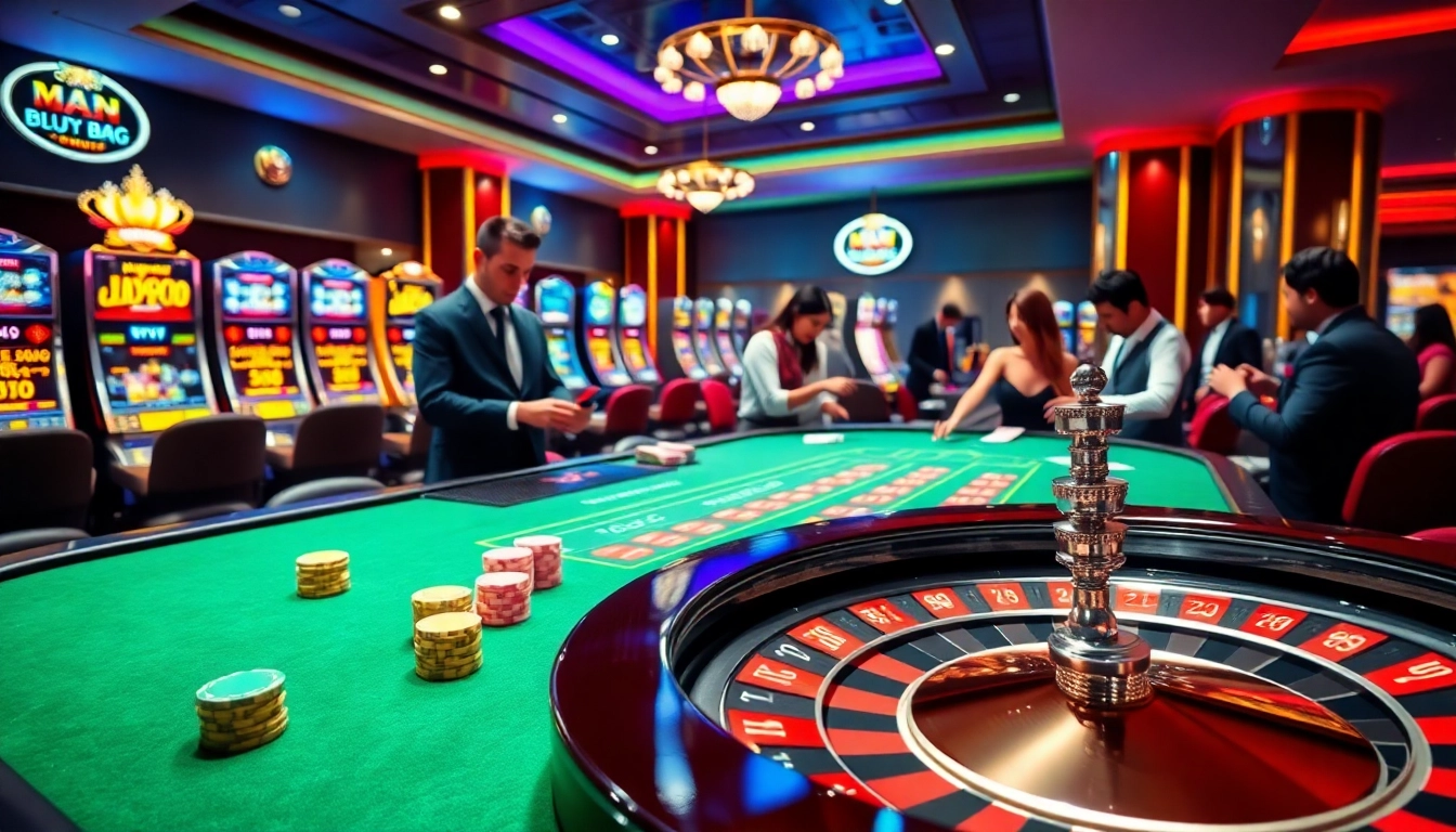Engaged players at a blackjack table embrace the excitement of gambling at Man 88's luxurious online casino.