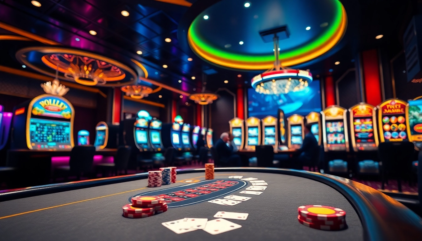 Engaging in 바이낸스 회원가입 at a high-stakes casino with poker chips and slot machines.