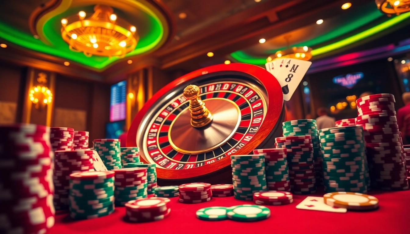 Experience the thrill of winning at 555 win casino with vibrant chips and dynamic roulette.