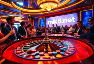 Experience high-stakes excitement at mk8th.net with gamblers thriving at a vibrant roulette table.