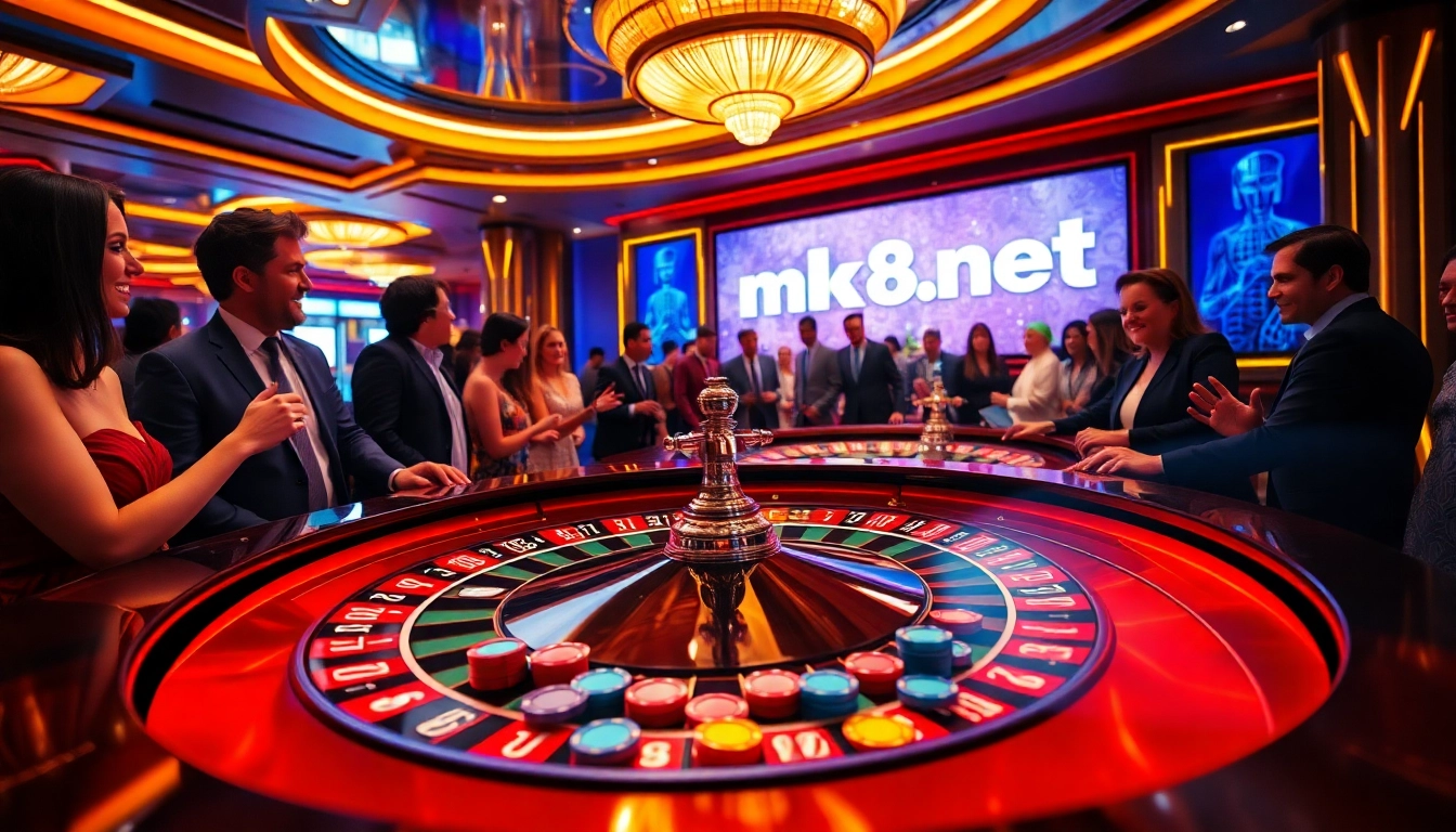 Experience high-stakes excitement at mk8th.net with gamblers thriving at a vibrant roulette table.