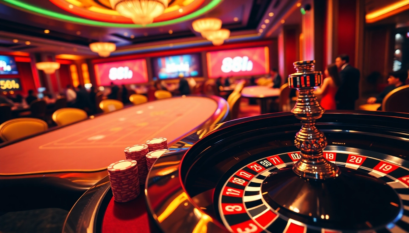 Engaging gamblers at a luxurious casino table featuring the link 88i prominently.